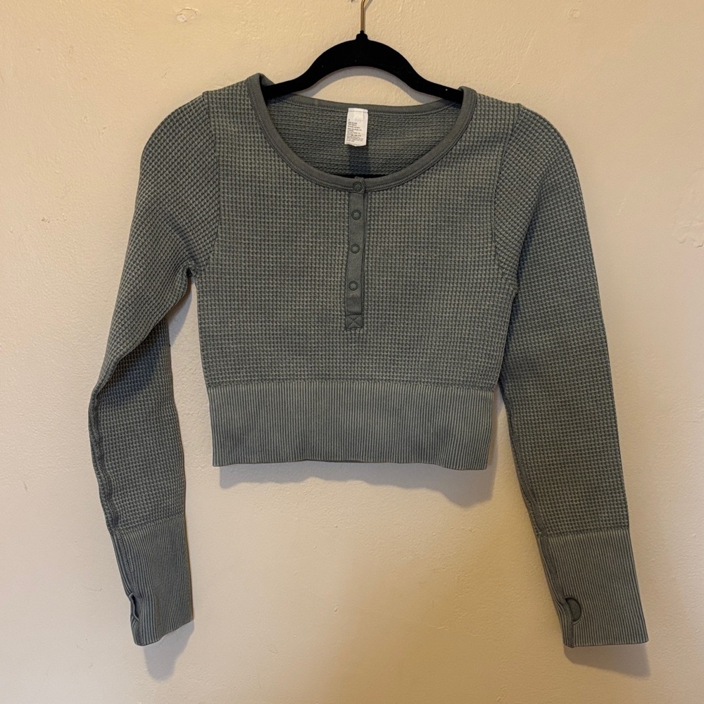 Others Follow Gray Button-Up Crop Top